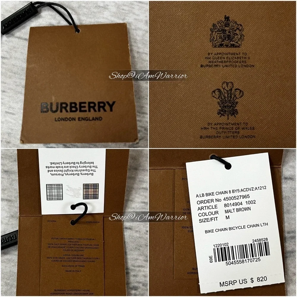 Authentic Burberry malt brown leather silver tone bicycle chain belt *iamwarrior